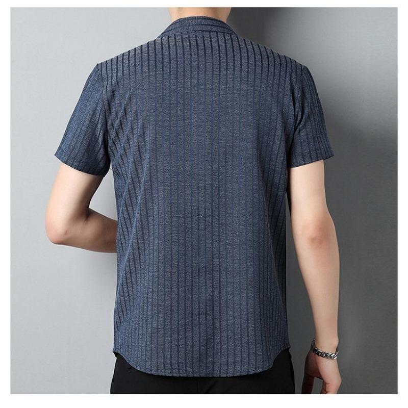Men's Casual Short Sleeve Striped Shirt Breathable Lightweight Button Down Shirt With Chest Pocket