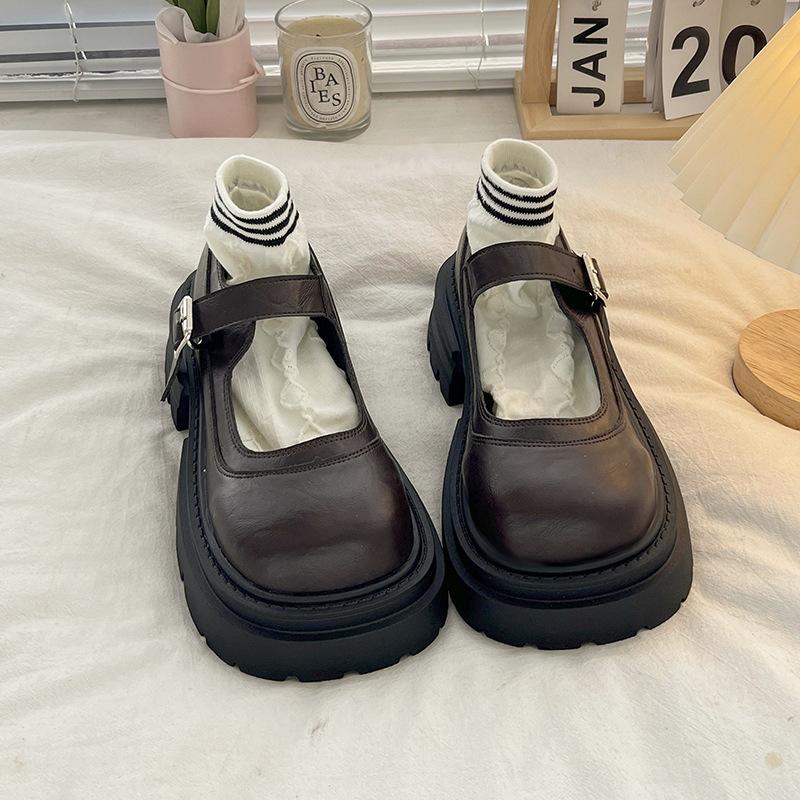 

JMXD-Spring Shallow Mouth Thick Heel Bottom Loafer Platform Sole Small Leather Shoes for Women British College Style Mary Jane Single Shoes for Women 40 коричневый