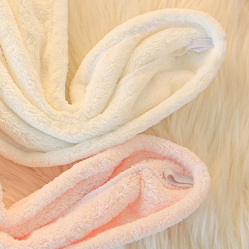 Cartoon Rabbit Hair Towel Wrap Hair Dry Hat Absorbent Hair Drying Towel Hair Towel with Button for Bathroom