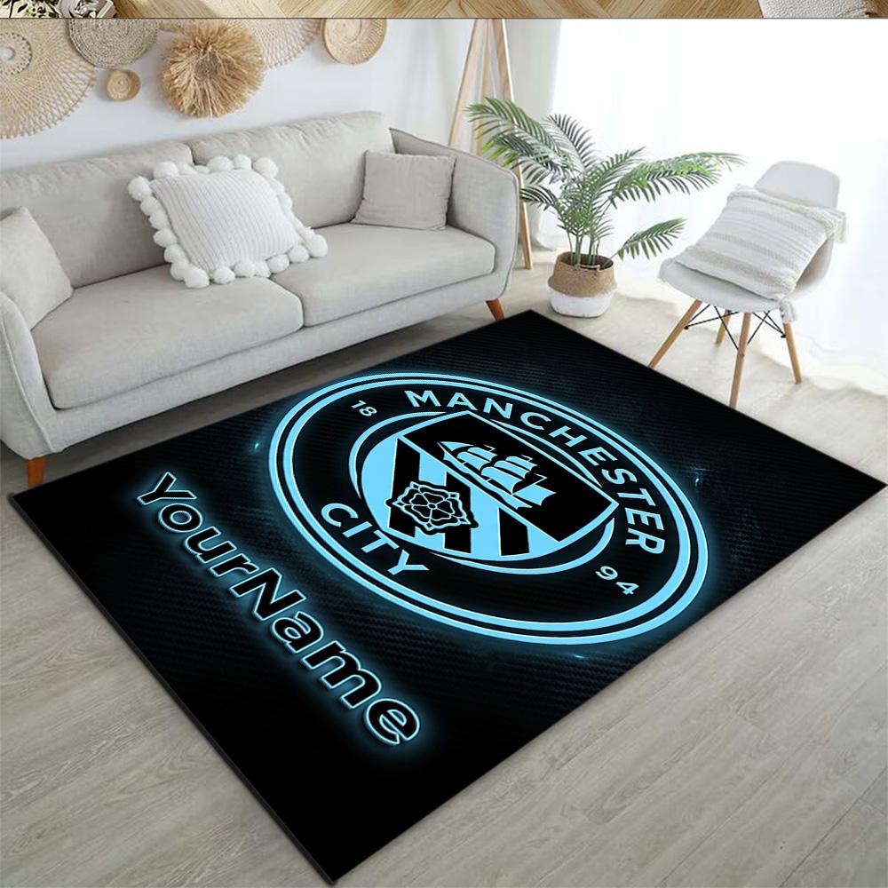Manchester City Customizable Name Carpet Design for Kitchen Foyer Decorate Room Playrooms Anti-slip Rug Decorate Offices