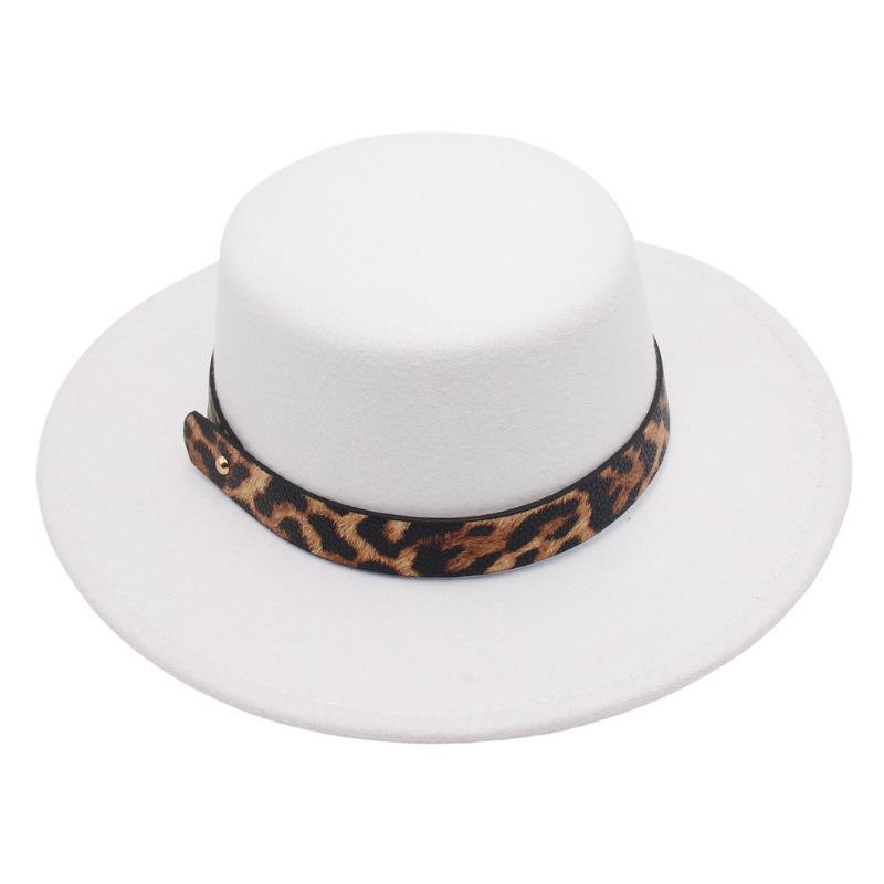 Leopard Print Jazz Hat Stage Performance Top Hat French Woolen Hat Hepburn Style Flat Top Retro Style Felt Hat