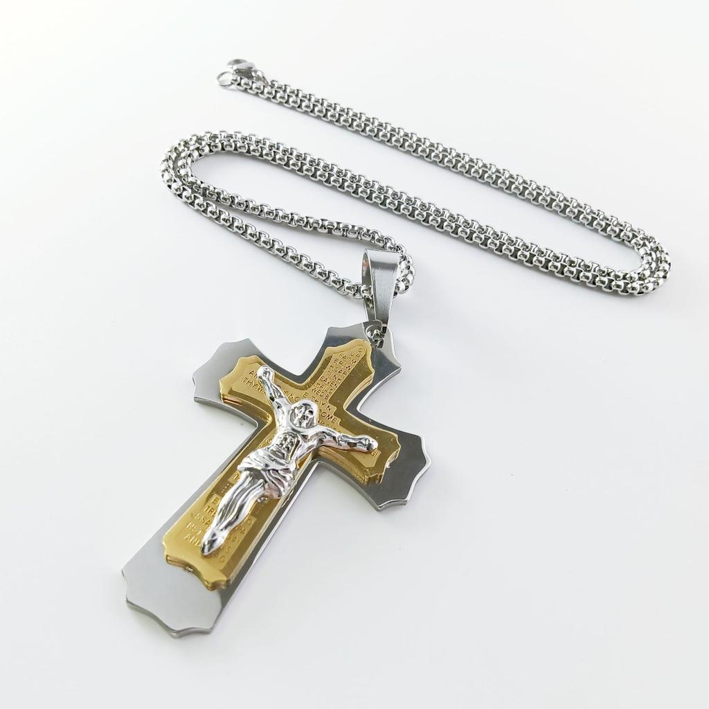 Colier nou european și american, realizat manual din oțel titan, cu pandantiv cruce din oțel inoxidabil
