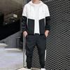 Sport  Suit Contrast Colors Hooded Drawstring Cardigan Ankle Banded Pants Suit for Daily Wear