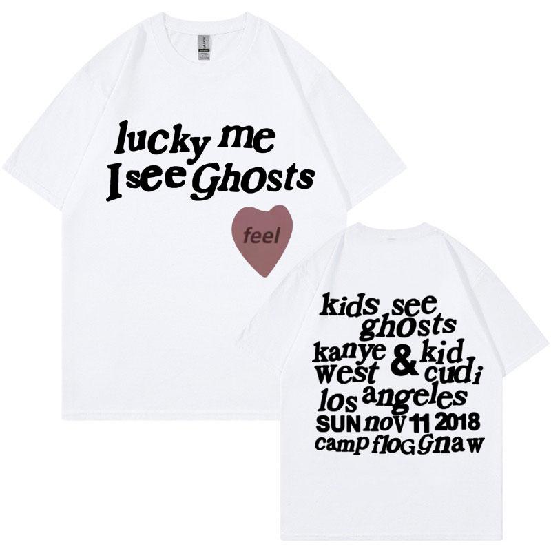 Kids See Ghosts T Shirt - Lucky Me I See Ghosts - Kanye West Letters 100% Cotton PrintingT Shirts Men Women Fashion Casual Tops