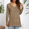 Women's Casual Leopard Print Long Sleeve V Neck Tunic T-Shirt