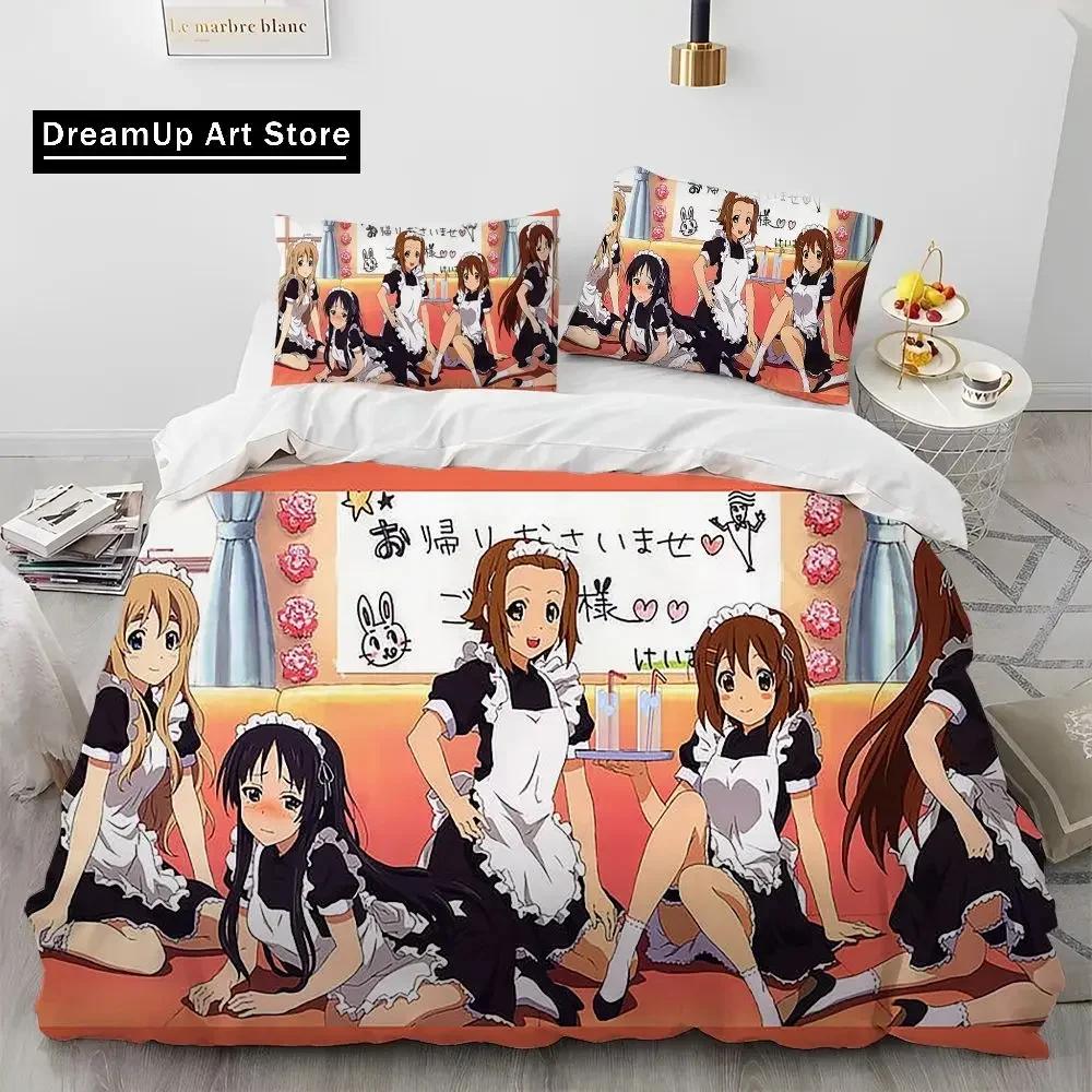 Set Biancheria da Letto Copripiumino Trapuntato 3D K-ON Cartone Animato Carino Lolita Kawaii per Ragazze, Copripiumino Set Letto Coperta Federa, Set Biancheria da Letto Matrimoniale