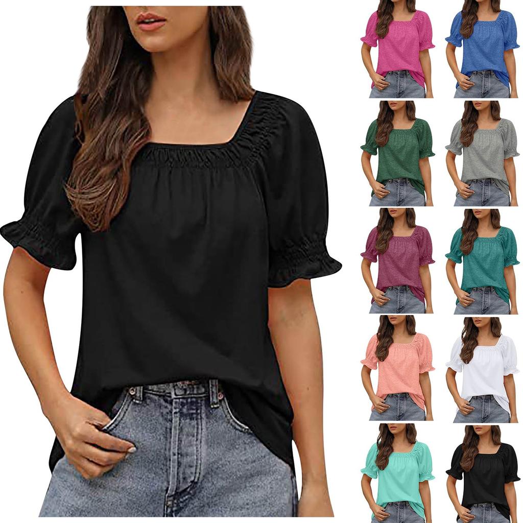 Women's Top Loose Version Of Casual Short Sleeve Fashion Square Neck T,shirt Top