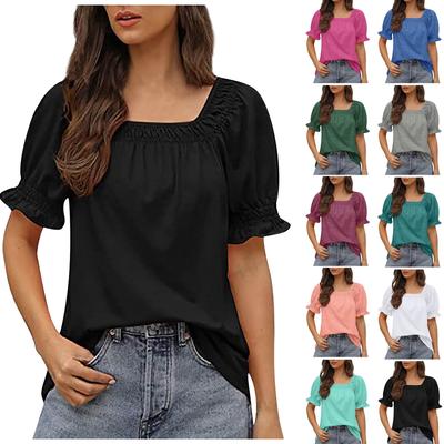 Women's Top Loose Version Of Casual Short Sleeve Fashion Square Neck T,shirt Top
