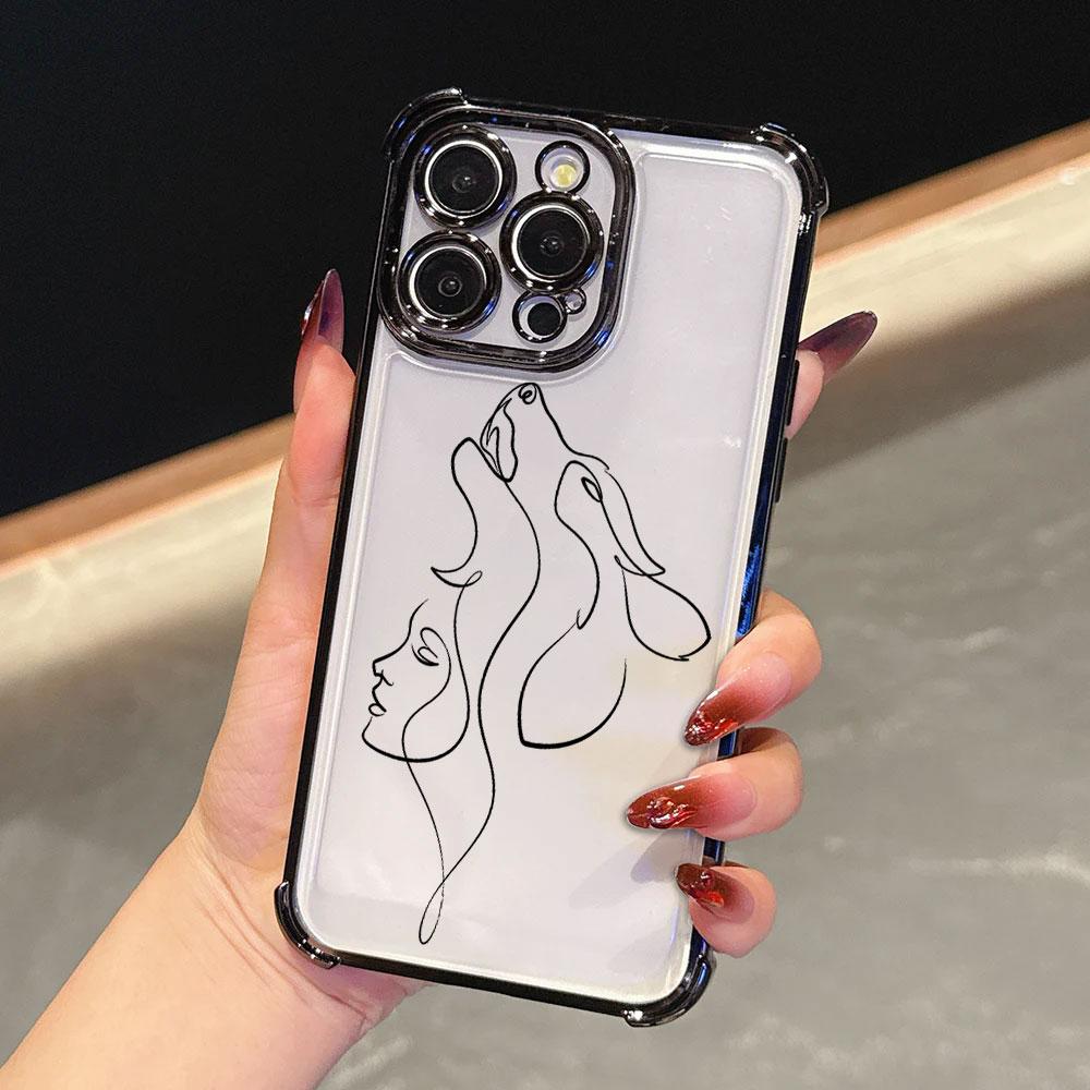 Animal Woman Girl Face Line Funda For iPhone 17 Pro 16 15 14 13 12 11 Pro Max Case 17 Plus 17E 16E 17Air Silicone Phone Cover