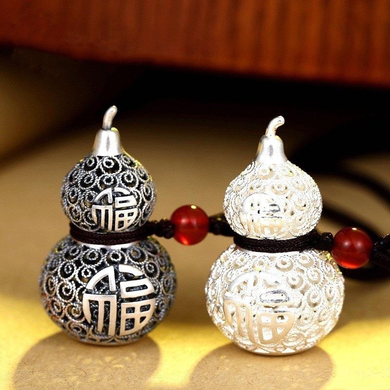 Necklace Vintage Plated Blessing Filigree Hollow Gourd Couple Pendant