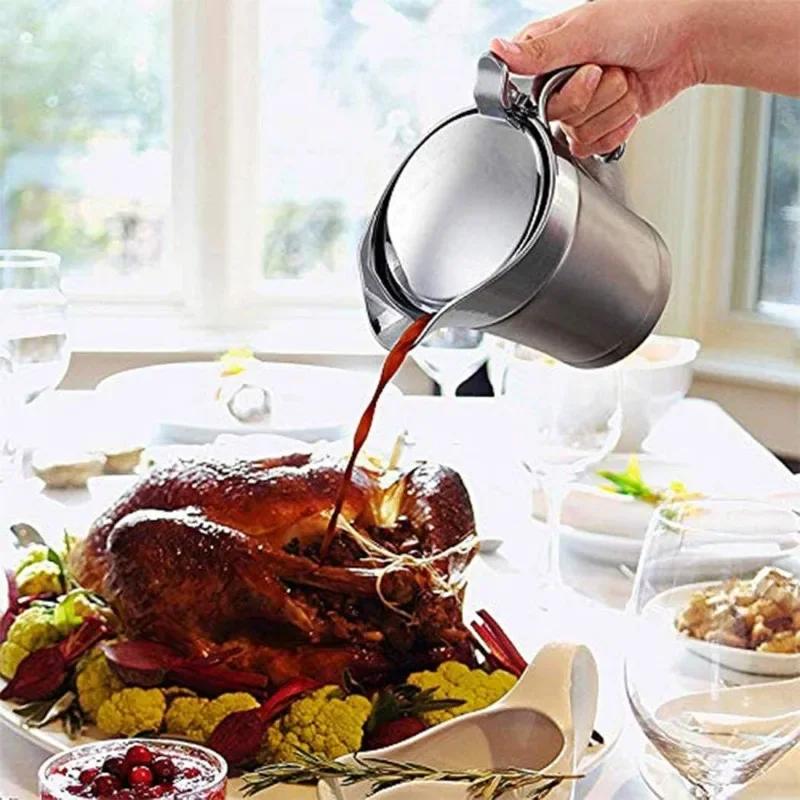 1 ks Nerezová omáčník s dvojitou stěnou, izolovaný, na steakovou omáčku, s víčkem, na džus, rajčatovou omáčku, na omáčku nebo smetanu