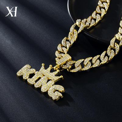 Colgante de Corona 'KING' Full Diamond Estilo Europeo-Americano en Cadena Cubana Gruesa - Joyería Hip Hop de Moda para Hombres