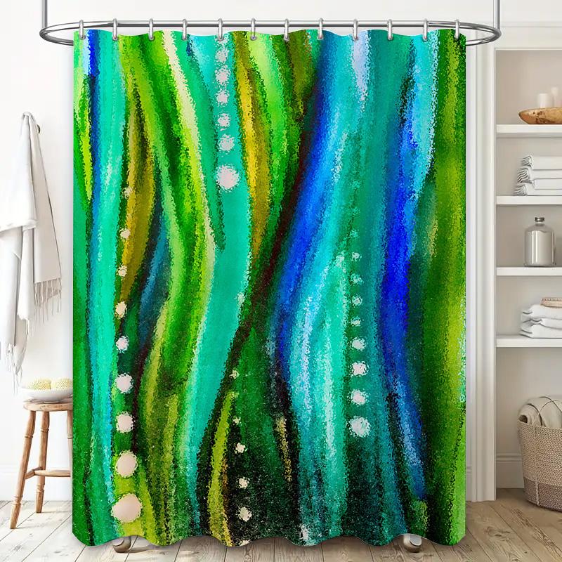 Bright Green Blue Bath Shower Curtain Waterproof Fabric Decorative Modern Home Decoration Abstract Artistic Design for Bathroom