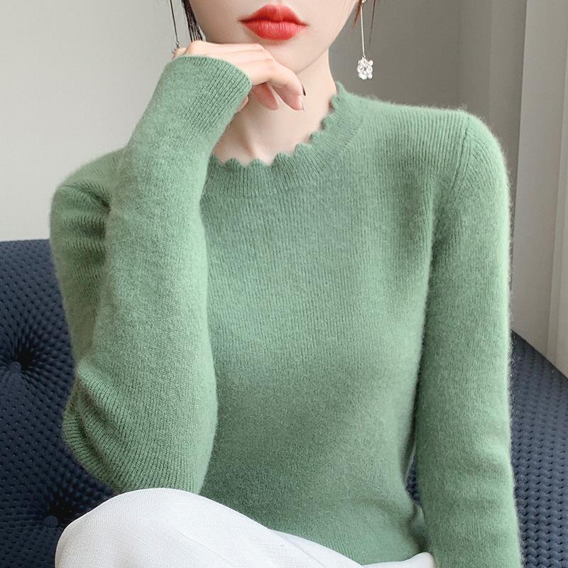 

Модная кружевная футболка с круглым вырезом для женщин, новая облегающая трикотажная кофта с длинным рукавом для осени и зимы XXL