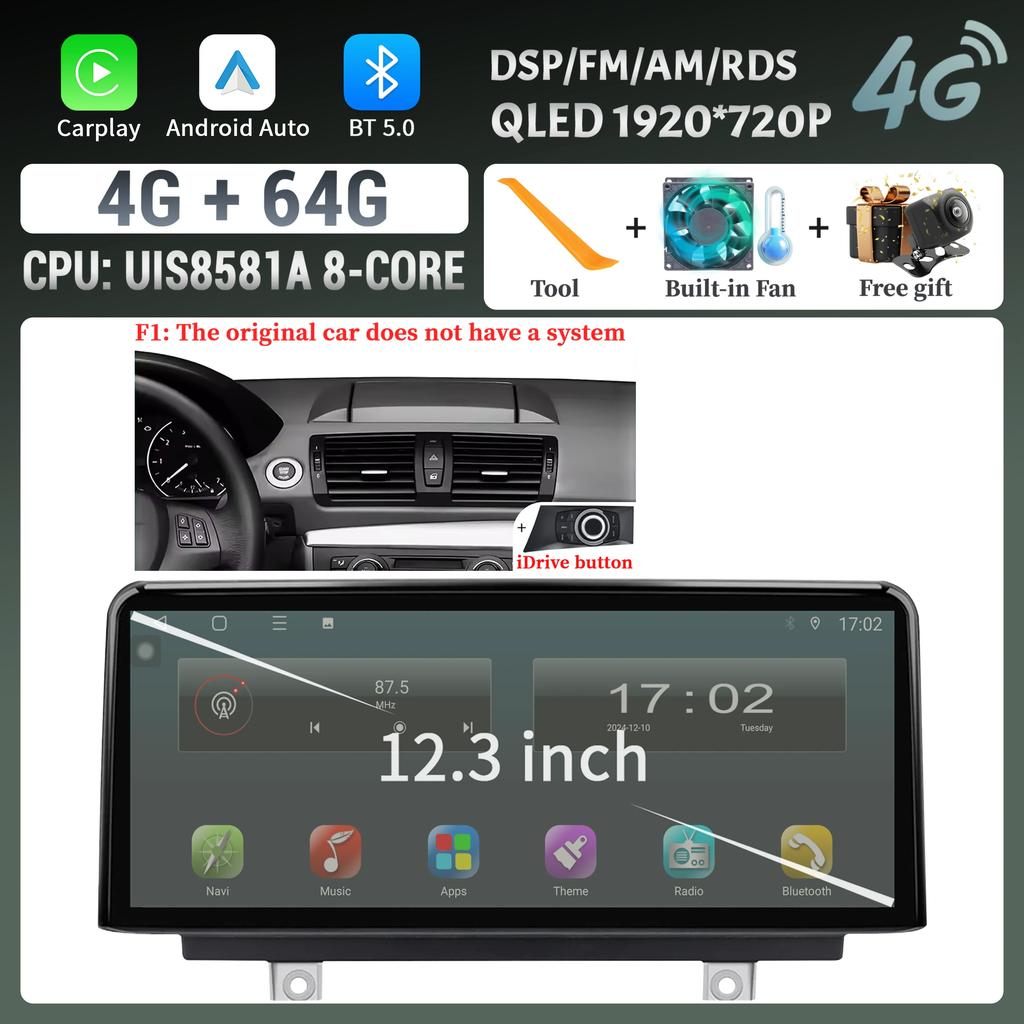 12.3inch For BMW 1 Series E81 E82 E87 E88 2004-2012 Android Auto Radio Wireless Bluetooth Carplay Multimedia Touch Screen Stereo