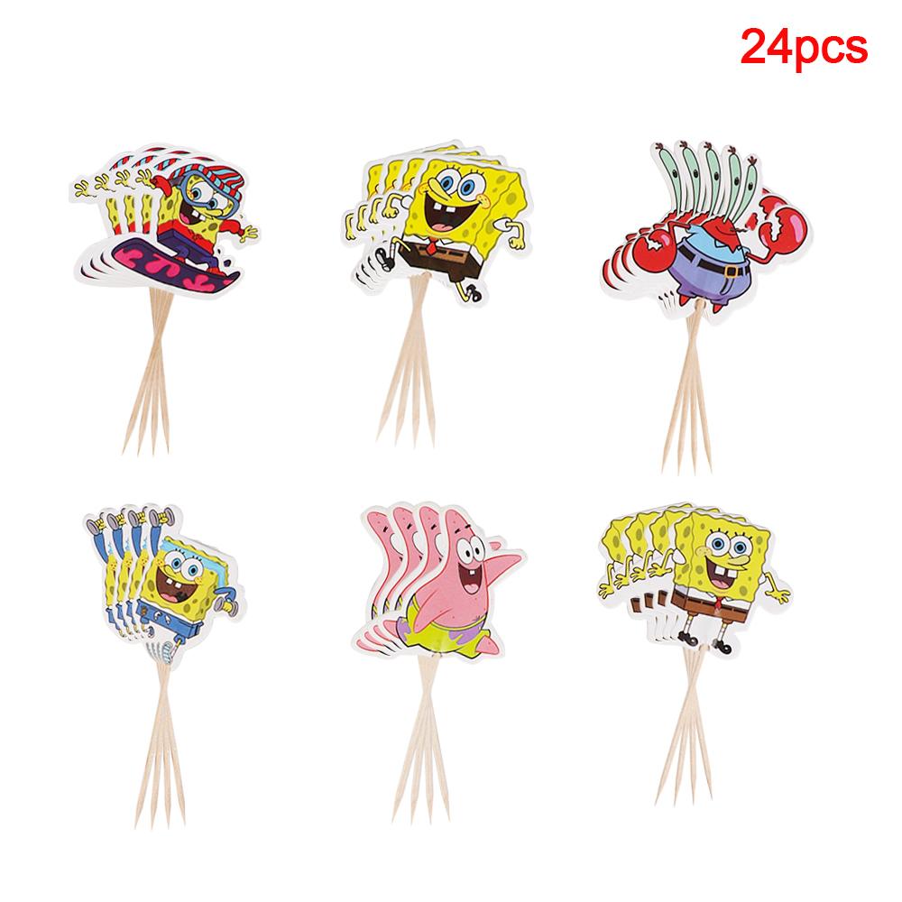 Cartoon SpongeBob Birthday Party Themed Disposable Tableware Balloon Set Party Hat Mask Napkin Horn Banner Backdrop Baby Shower