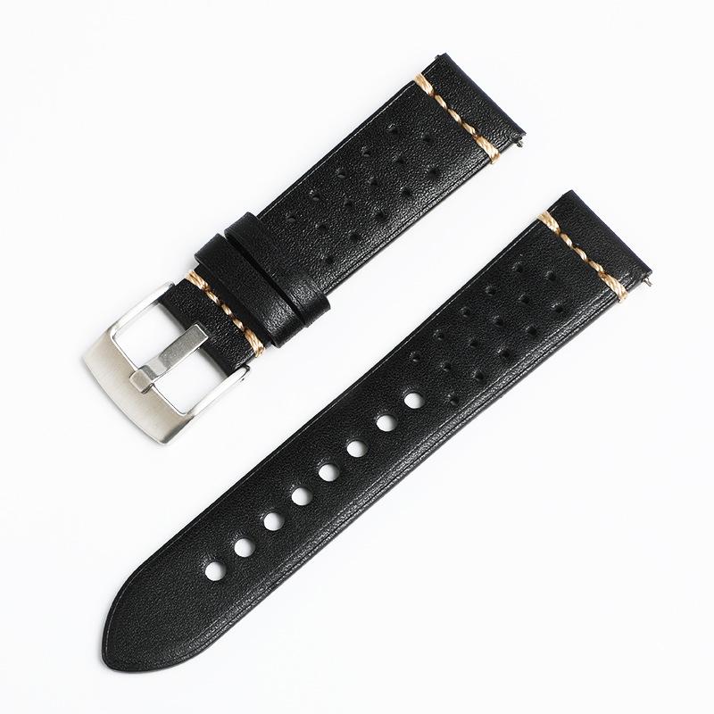 

Men s Genuine Leather Watch Strap - Breathable Double-Sided Top Layer Cowhide with Interchangeable Ears 20mm чорний