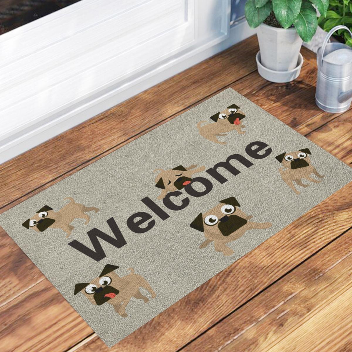 

Cute Pet Theme Door Mat With Cartoon Dogs Cats Patterns And Welcome Hello Words Soft Decorative Entryway Rug For Home Indoor 40x60cm