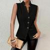 Kadın Modası Düz Renk İş Seyahati Düğmeli Yelek Yelek Üst