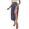 Summer Blue Floral Print Midi Skirt, Casual Fresh Vacation Skirt For Women, European American Style Crossbody Skirt