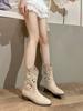 2025 New Retro Western Cowboy Boots Embroidered Hollow Women's Thick Heel V-mouth Knight Boots Women's Fashion Short Boots Summer