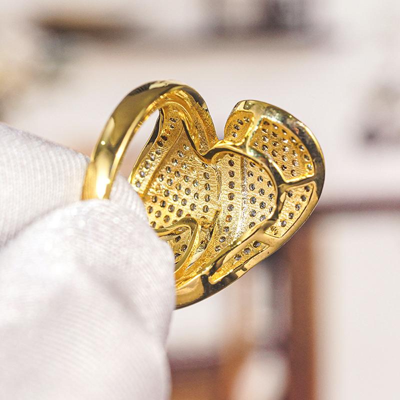 Huitan Geometric Shaped Women Ring Luxury Gold Color Wedding Lady Fashion Accessories Party Charming Jewelry Full Shining CZ