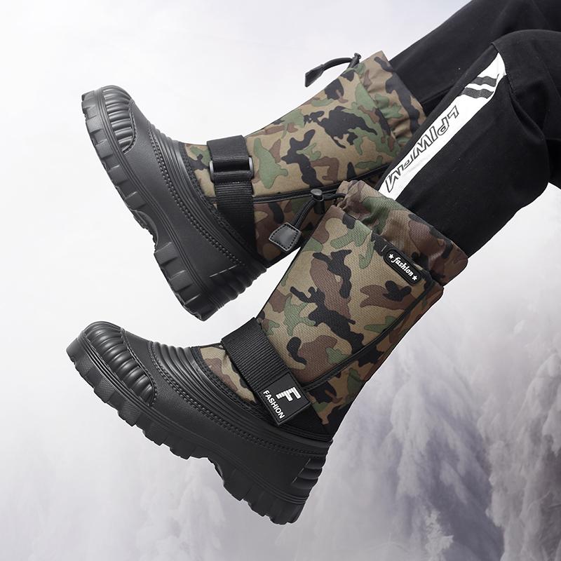 Men's Winter Warm Snow Boots Rubber Hiking Boots Outdoor Knee High Camouflage Duck Boots Waterproof  Plus Size