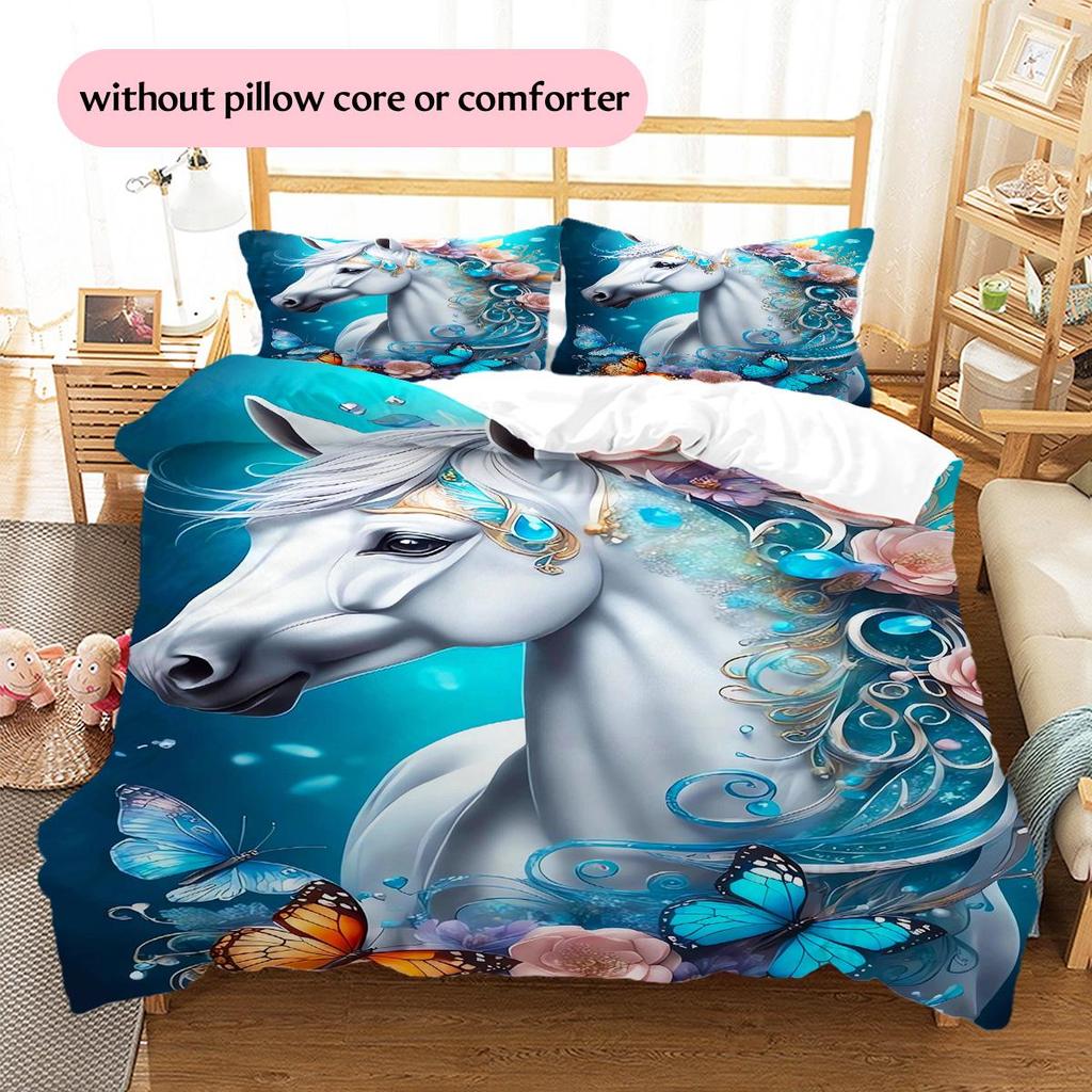 1PC Horse Bedding Quilt Set Quilt Cover Pillowcase Home Decoration Birthday Gift (1 * duvet cover + 2 * pillowcase, without core)
