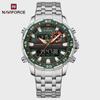 Fashion Golden Men Watch Multi-functional Quartz Wrist Watches Quartz Analog + LED Digital Movement Waterproof Steel Strap