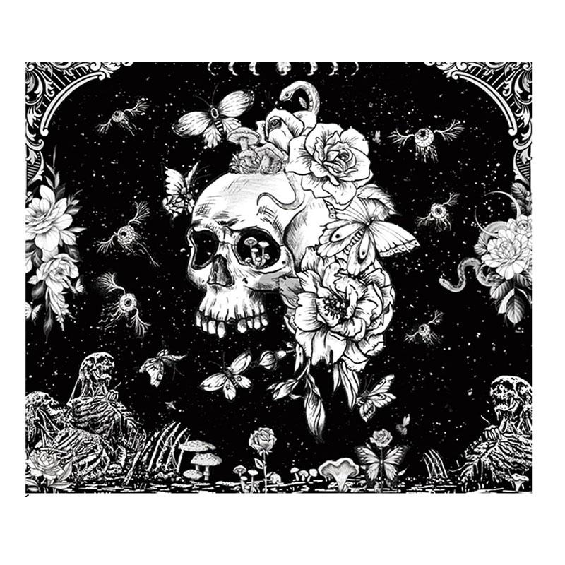 Halloween Gothic Bedroom Tapestry Retro Gothic Skull Flower Butterfly Printed Wall Tapestry Living Room Game Room Dormitory Deco