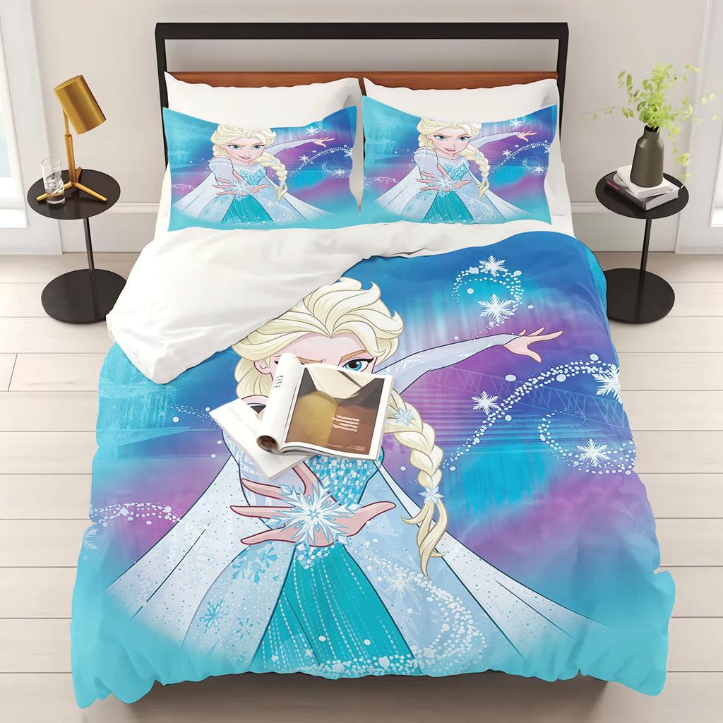Prinzessin Elsa Frozen Aufdruck Schlafzimmer Bettwäsche Set Bettbezug Weihnachtsgeschenke Komfort Cartoon Mit Kissenbezug
