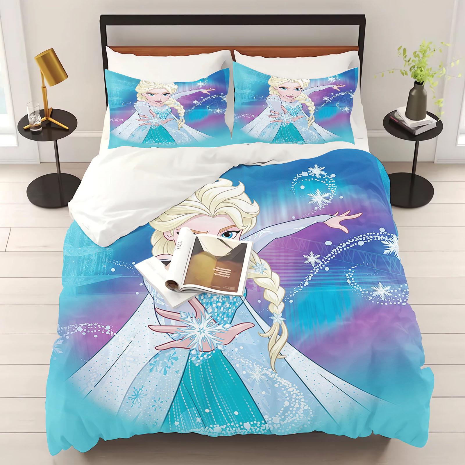 

Comforter Princess Elsa Frozen Printed Bedroom Bedding Set Christmas Gifts Comforte Cartoon With Comforter (quilt)-EU Single(135*200cm)3pcs