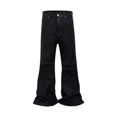 RogueWave Streetwear Black Glue Coated Boot Cut for Men and Women Straight Baggy Casual Flare Pants Oversized Loose Denim Trousers