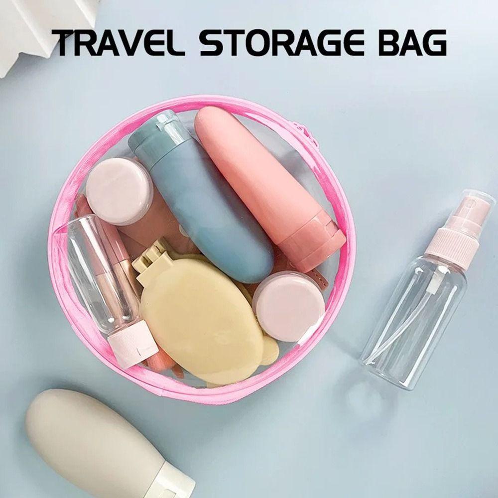 New Plastic Clear Hard Shell Zipper Case Round Waterproof Storage Organizer Bins Stackable Portable Cosmetic Bag Kid's Storage