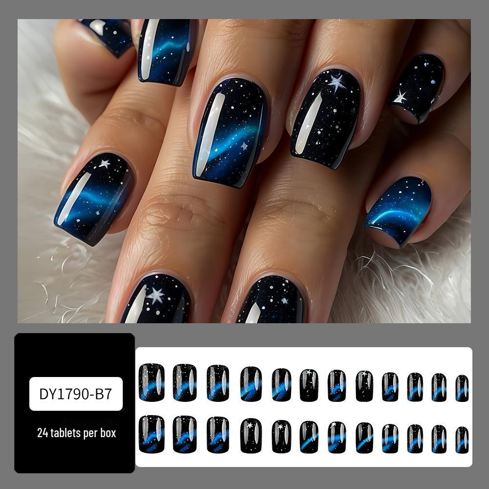 Starry Sky Blue Stars Square Nail Stickers: Wearable Interstellar Art Patches