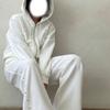 Kadın Geniş Kesim Gotik Sokak Giyimi Kapüşonlu Sweatshirt Pantolon Takımı İşlemeli Boncuklu Günlük Eşofman Takımı