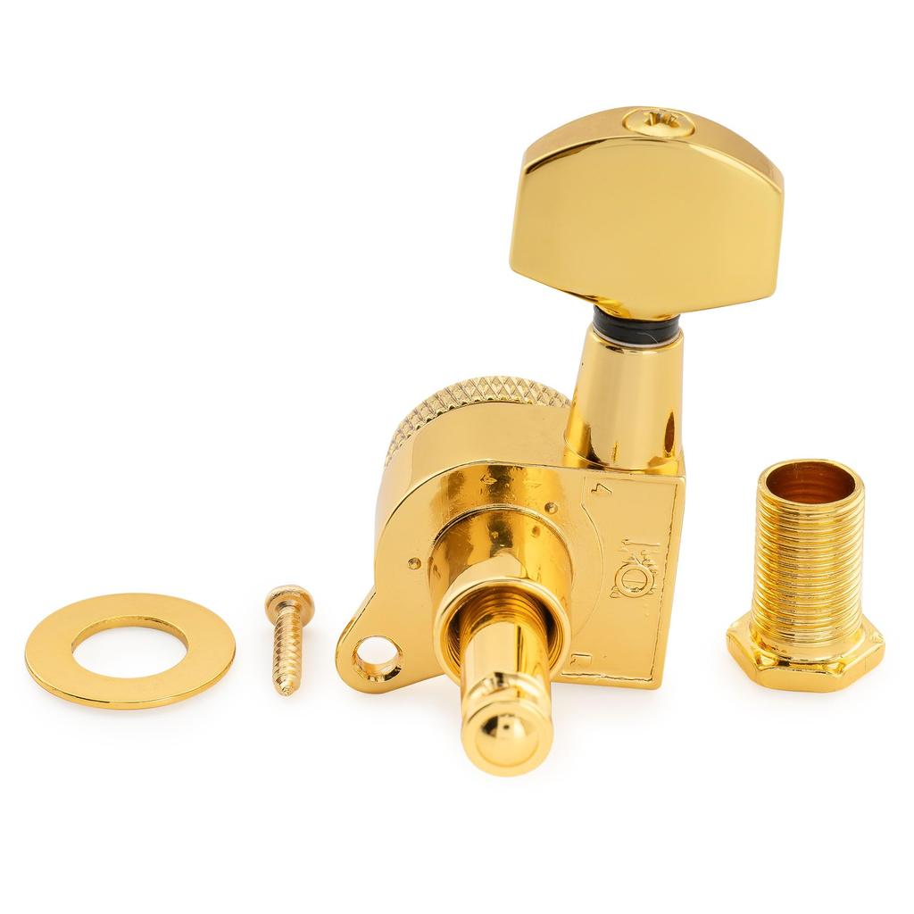 Musiclily Pro Locking Tuning Pegs with Gear Hex and Screws for and Electric Gold 6-Piece 181 Ratio, Buttons, 45-Degree Strat, Telecaster, Guitars,