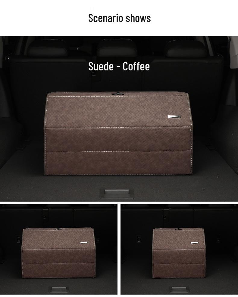 Großer Kofferraum-Organizer für das Auto, Leder mit Schafsfellmuster, Aufklappbares faltbares Design.