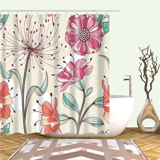 Beautiful Colorful Flower Floral Printed Shower Curtains Frabic Waterproof Polyester Bath Curtain With Hooks 180x180cm
