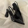 Baotou sandals women's summer 2025 new Korean version commuter high heels French patent leather high-end pointed thick heel single shoes