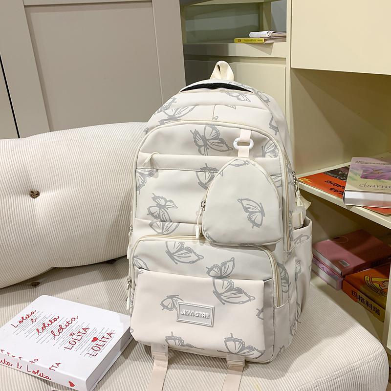 Butterfly Print Backpack Student Schoolbag Women's Large Capacity Travel Lightweight Backpack with Coin Purse