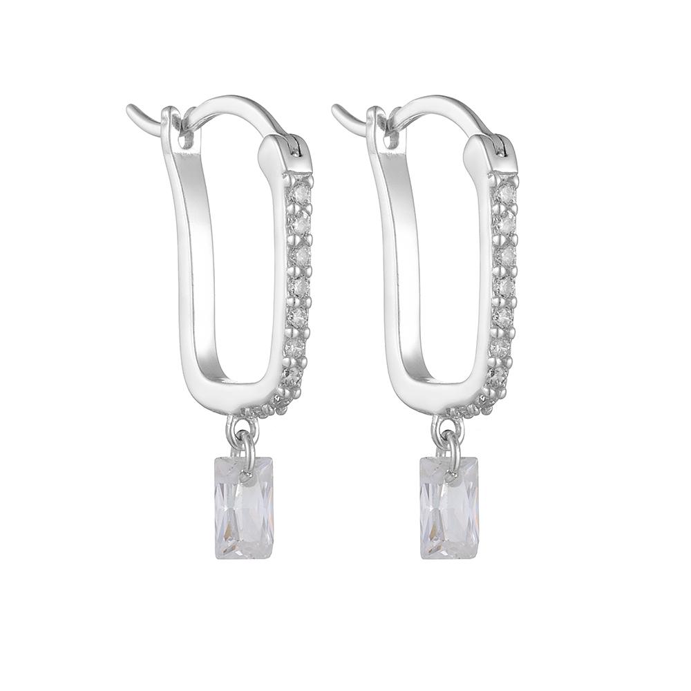 925 Sterling Silver Huggie Hoop Earrings for Women With CZ Paved Green Emerald Cut Design серебряный