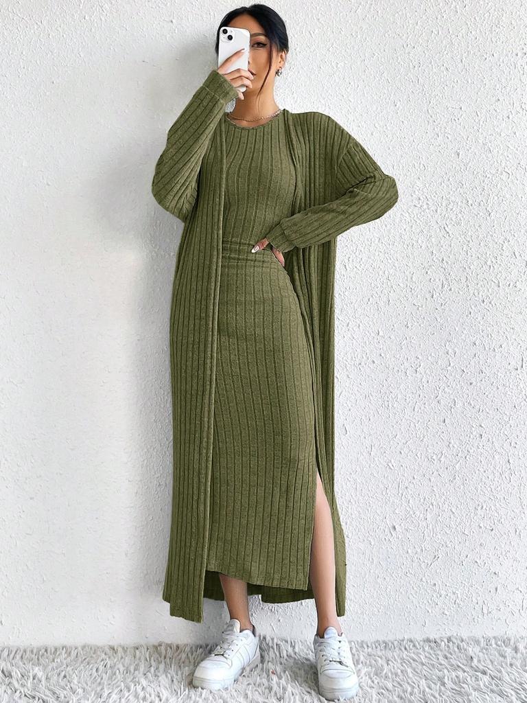 Spot Hot-selling Women's Clothing European Beautiful Women Autumn Fashion Vest Dress Long Sleeve Long Coat Two-piece Set