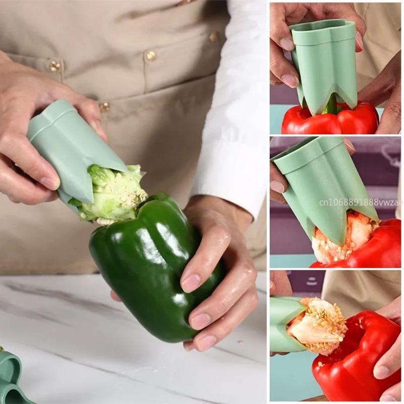 Slicer Vegetable Cutter Creative Pepper Corer Cleaning Coring Gadget Fruit Tools Cooking Device 2-in-1 Kitchen Seed Remover