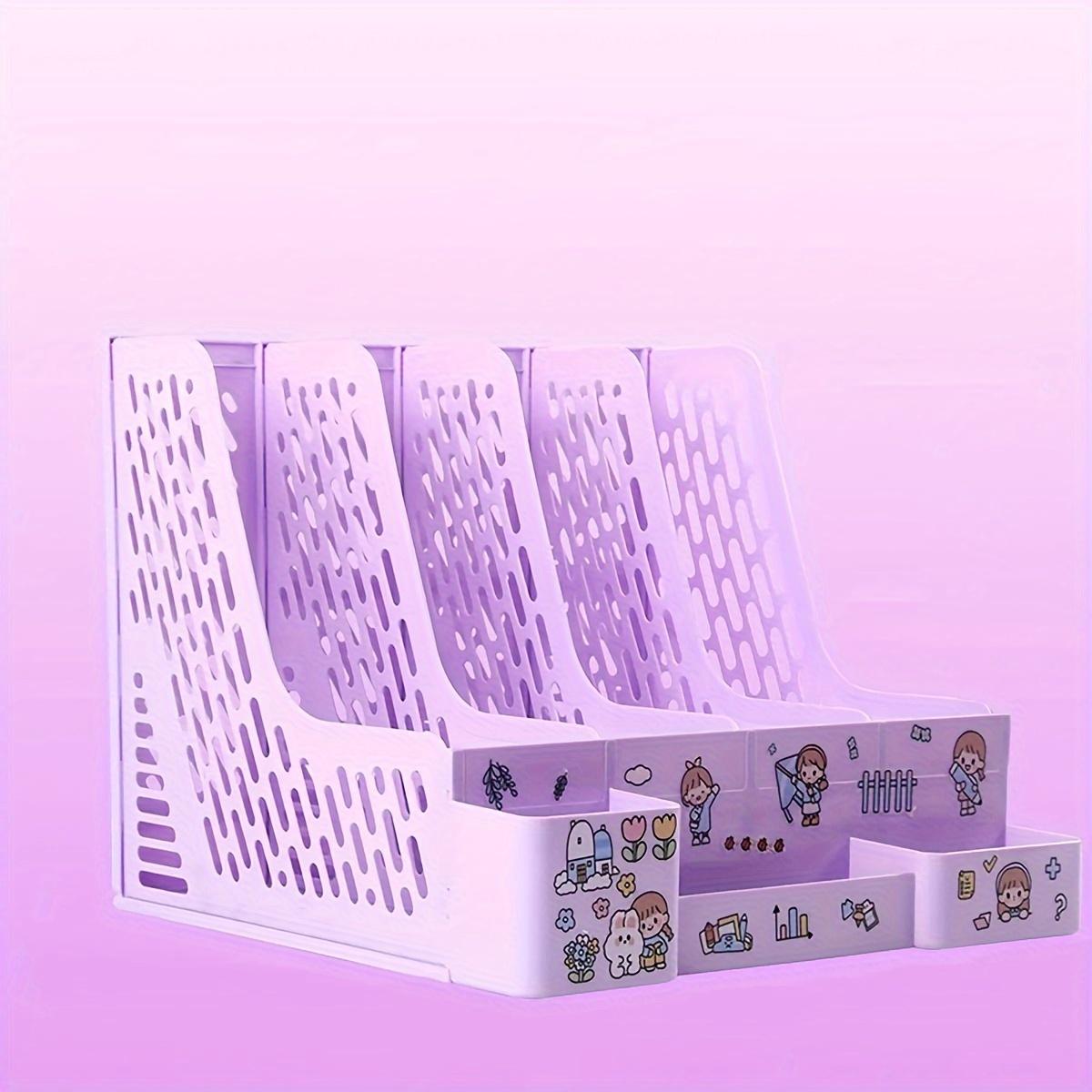 [Send Cartoon Stickers]Bookshelf Desktop Book Stand A4 File Storage Box Folder Bookend File Rack Archive Storage Shelf Organizer фиолетовый