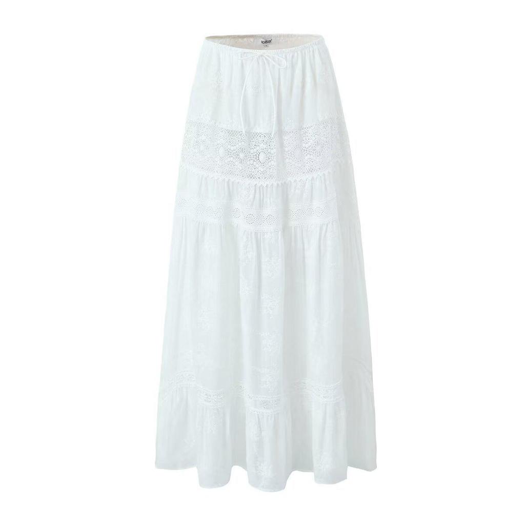 French Style One-Shoulder Lace Top & High-Waisted Patchwork Skirt Set 2024