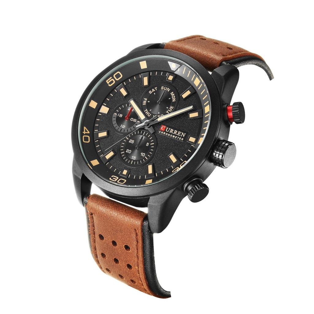 CURREN 8250 Men's Quartz Sport Casual Watch with Leather Strap