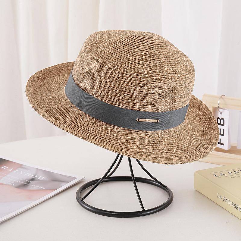 New French flat-top straw hat women's big head circumference seaside beach top hat woven sun-proof hat summer