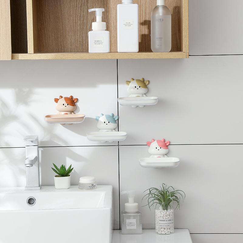 1pcs Cartoon Soap Box No Punching Wall Mounted Drain Rack Creative and Cute Dormitory Household Bathroom Soap Storage Rack