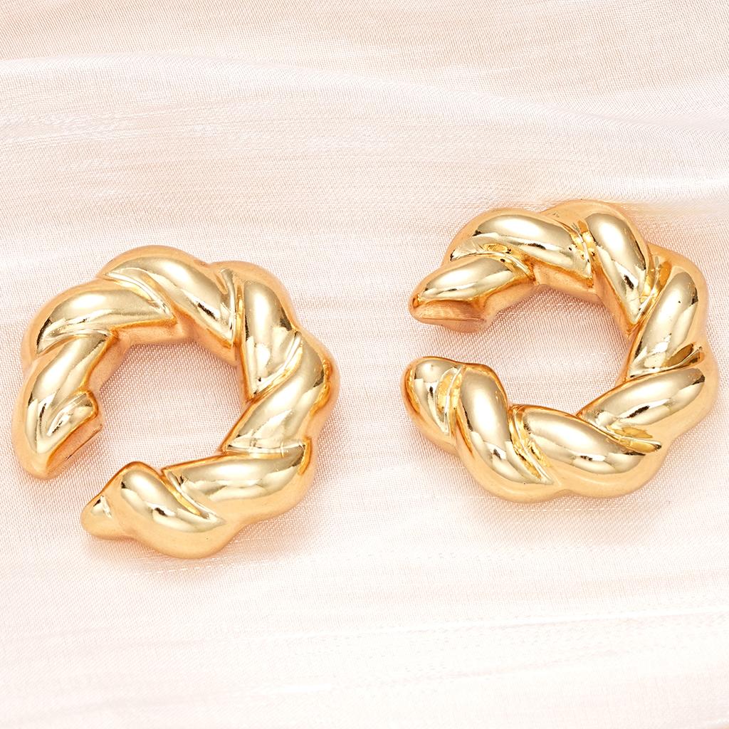Orecchini a clip rotondi oversize spessi per donna in acciaio inossidabile placcato oro Ear Cuff Tubo cavo Clip spesse Gioielli